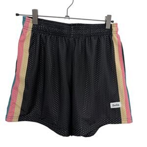 Duvin Mesh Athletic Shorts Mens Small Black Striped Elastic Sports Gym Lined 5"